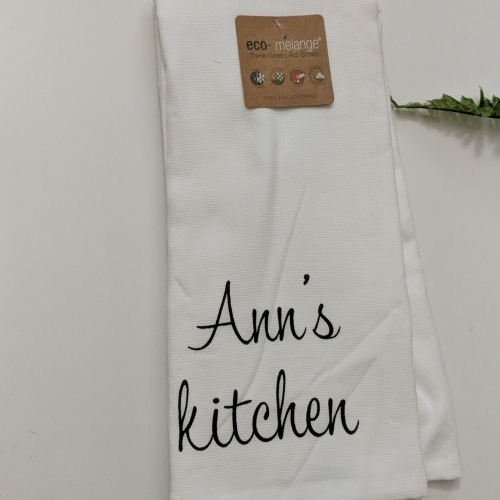 Set of 2 Personalized Name Kitchen Towels Ann's Kitchen White